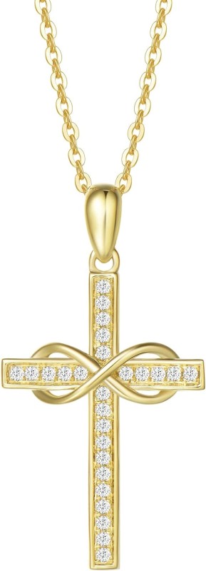 FANCIME 14k Solid Yellow Gold 0.13cttw Diamond Crucifix Cross Infinity Forever Love Pendant Necklace Fine Jewelry Birthday Mother's Day Gifts for Women Girls, 16"+2" Extender