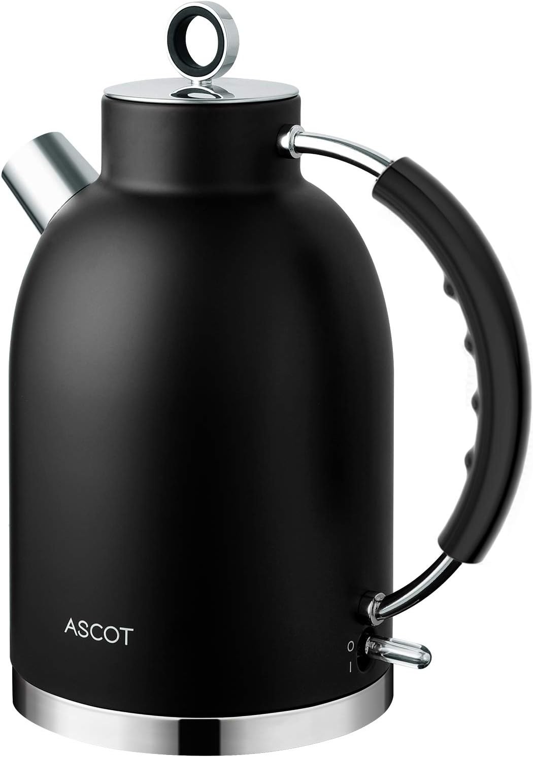 ASCOT Stainless Steel Electric Tea Kettle, 1.7QT, 1500W, BPA-Free, Cordless, Automatic Shutoff, Fast Boiling Water Heater - Black